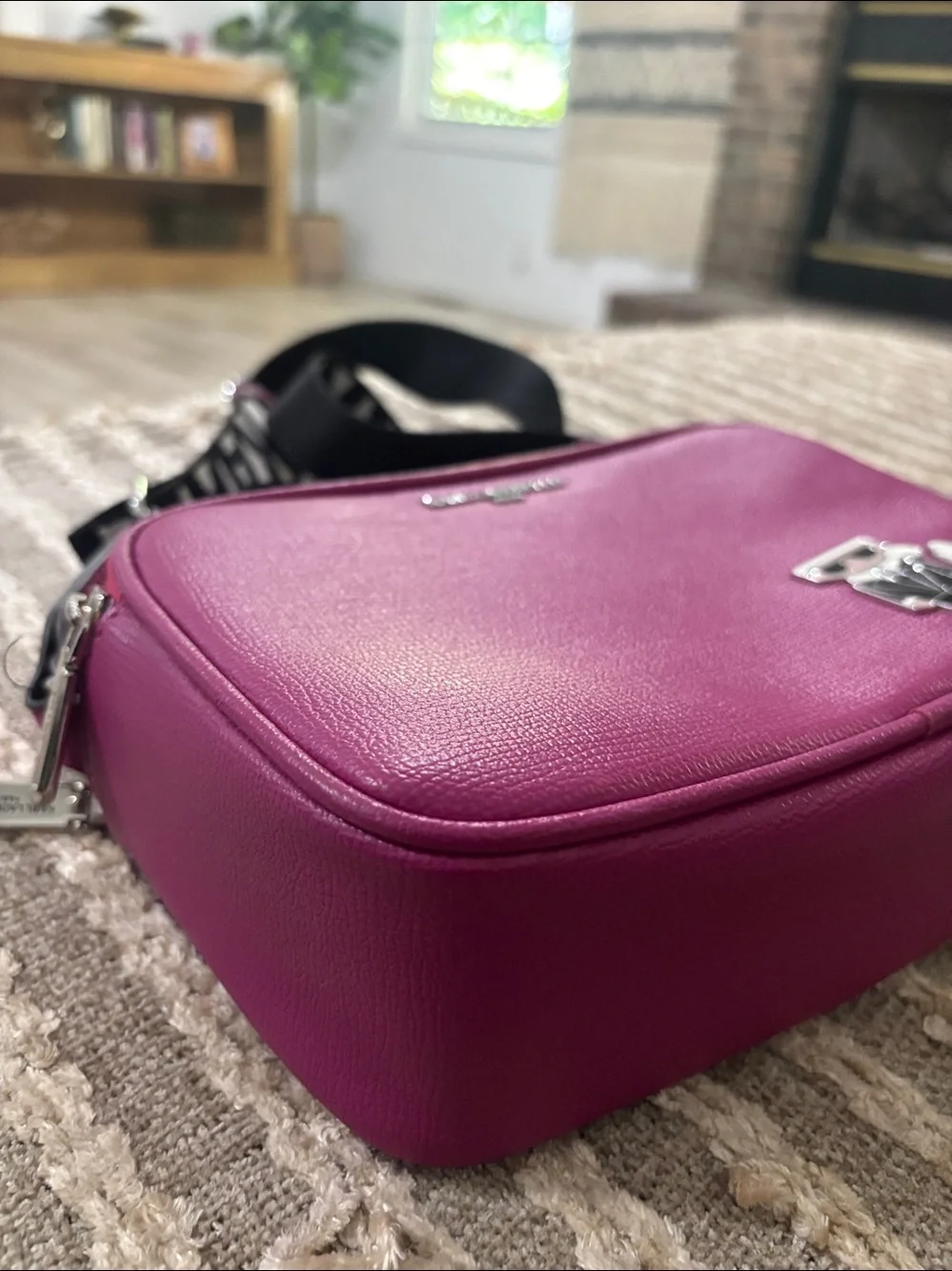 Karl Lagerfeld Hot Pink Crossbody Maybelle Bag with Karl & Choupette Charm